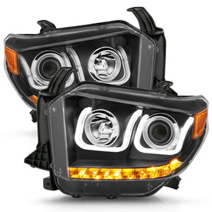 ANZO 2014-2015 Toyota Tundra Projector Headlights w/ U-Bar Black w/ DRL