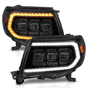 ANZO 05-11 Toyota Tacoma Full Proj Headlights w/Lght Bar Swchbk Seq. Blk. Housing w/Initiation Light