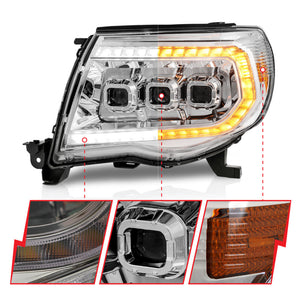 ANZO 05-11 Toyota Tacoma LED Projector Headlights w/Light Bar Swtchbk Seq. Chrome w/Initiation Light