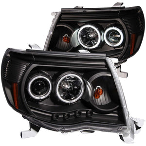 ANZO 2005-2011 Toyota Tacoma Projector Headlights w/ Halo Black