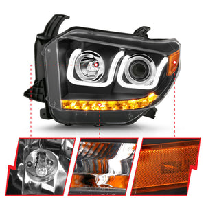 ANZO 2014-2015 Toyota Tundra Projector Headlights w/ U-Bar Black w/ DRL