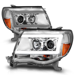 ANZO 2005-2011 Toyota Tacoma Projector Headlights w/ Light Bar Chrome Housing